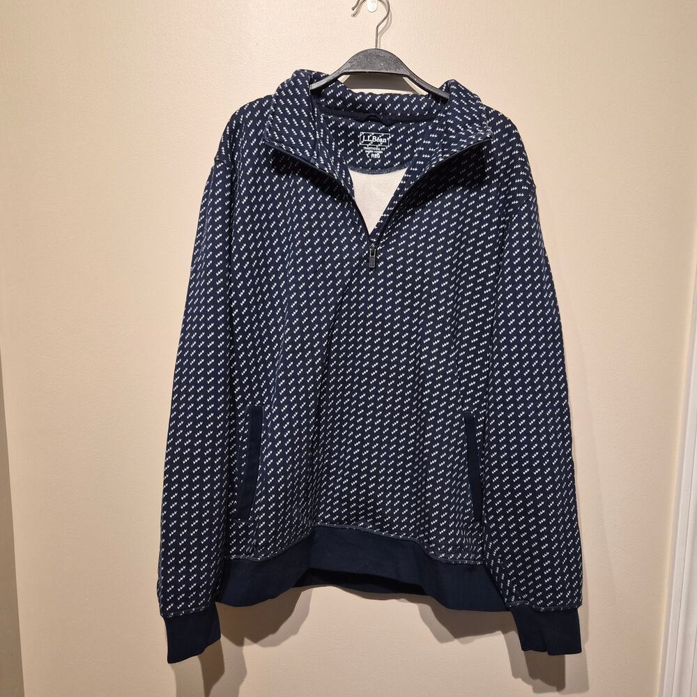 L.L. Bean Navy Patterned Half-Zip Sweater